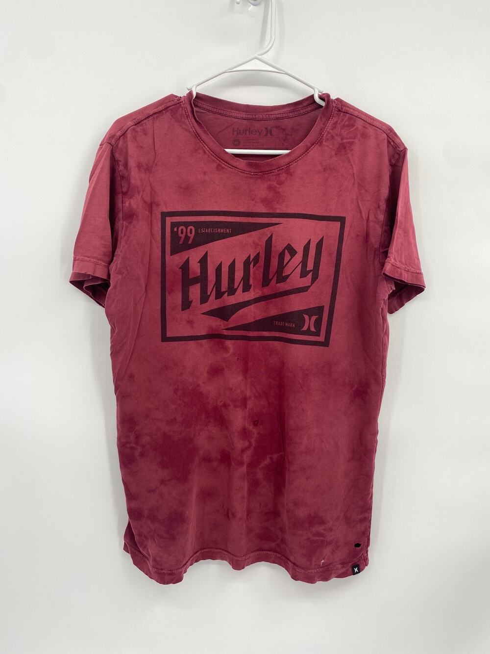 Hurley Red Distressed Dye T-shirt Holes 99 Est Men's Medium